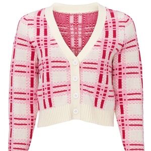 Central Park West Poppy Plaid Crop Cardigan